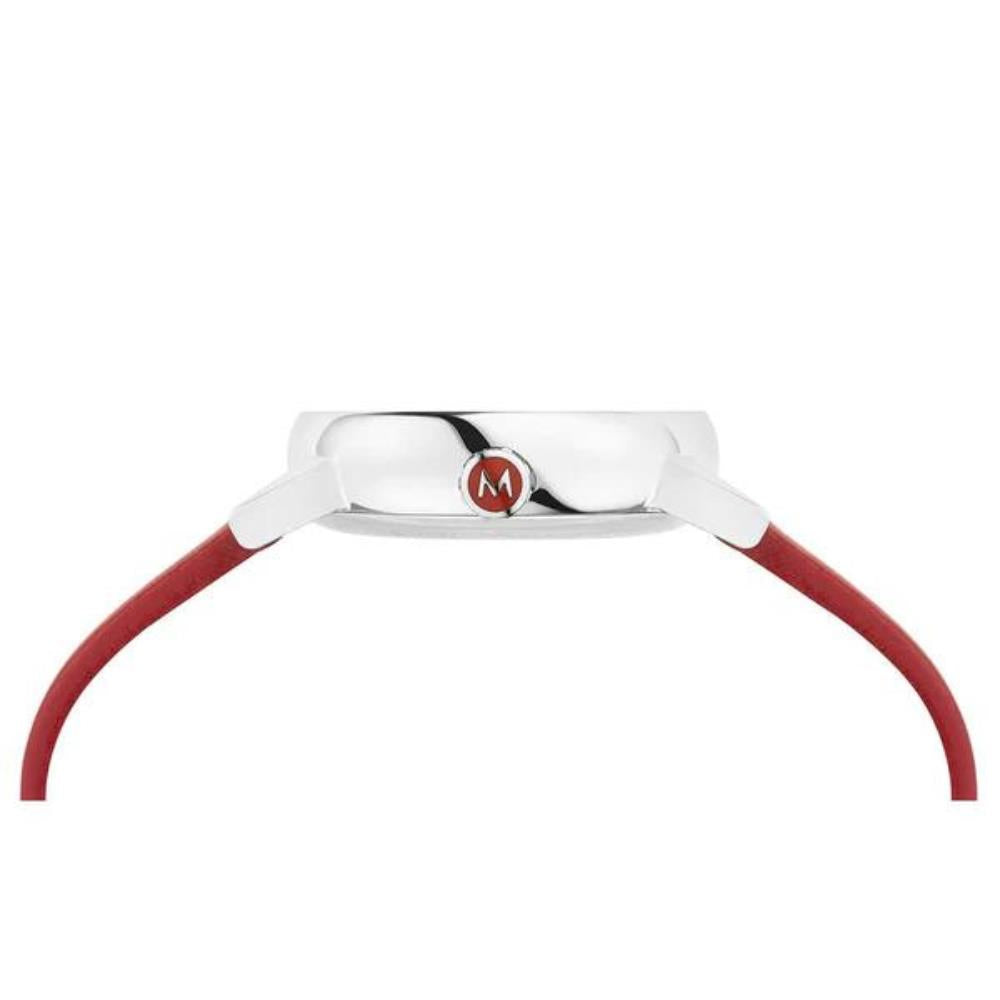 Mondaine Evo2 MSE.26110.LCV stainless steel case with signature red crown detail