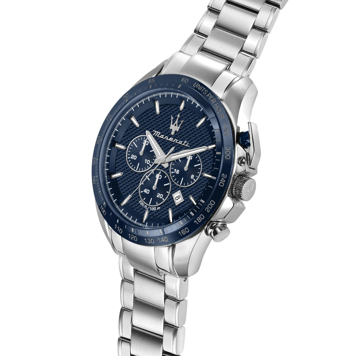 Maserati Traguardo quartz chronograph men’s watch, blue dial and stainless steel bracelet