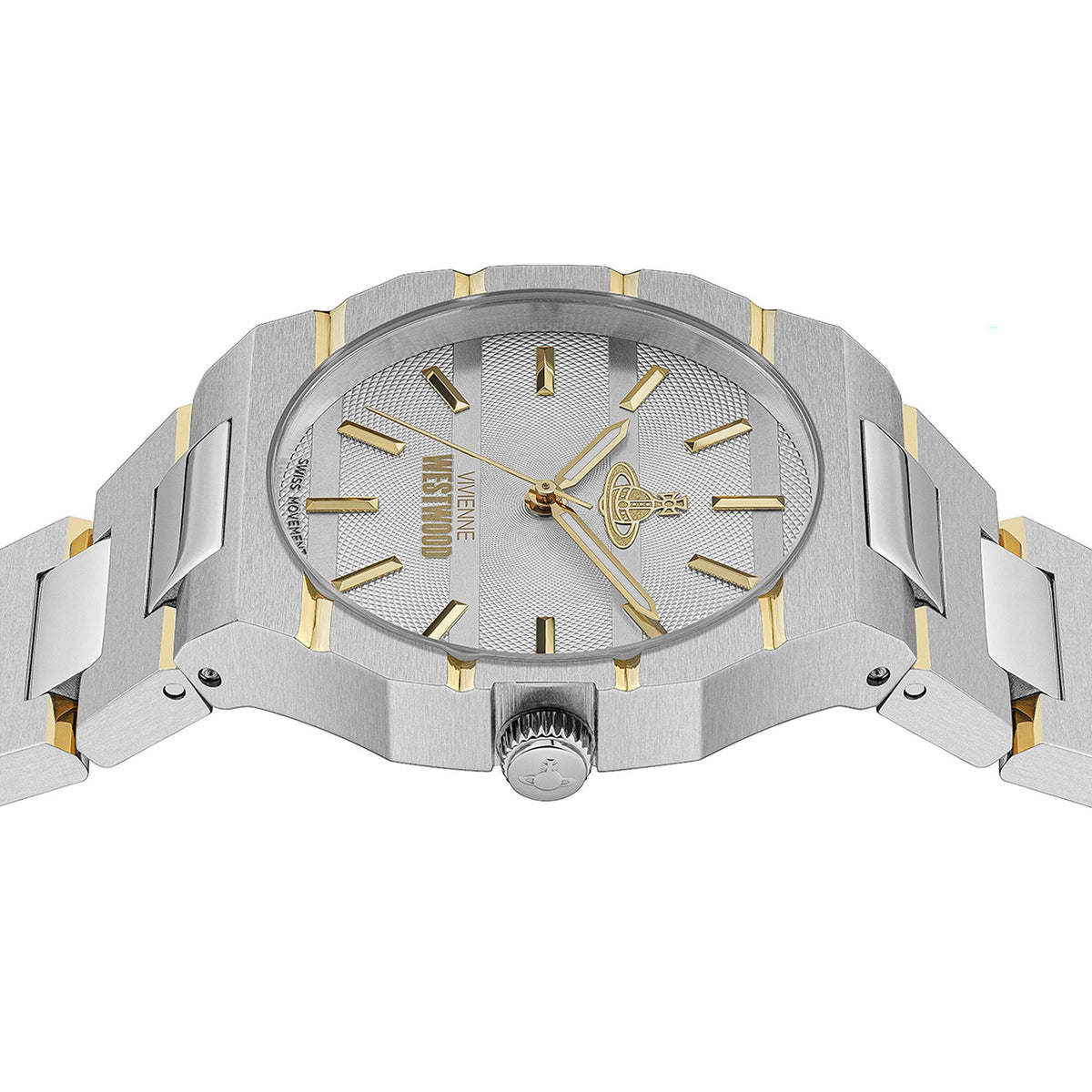 Vivienne Westwood The Bank VV294LCGSG side profile view showing steel case thickness and crown design