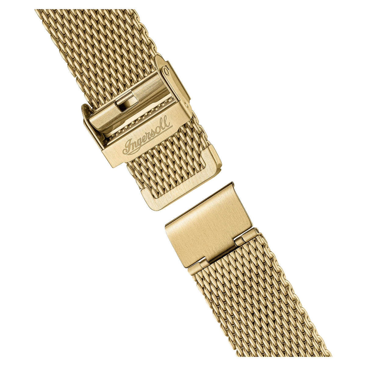 Gold milanese mesh bracelet watch clasp with Ingersoll logo