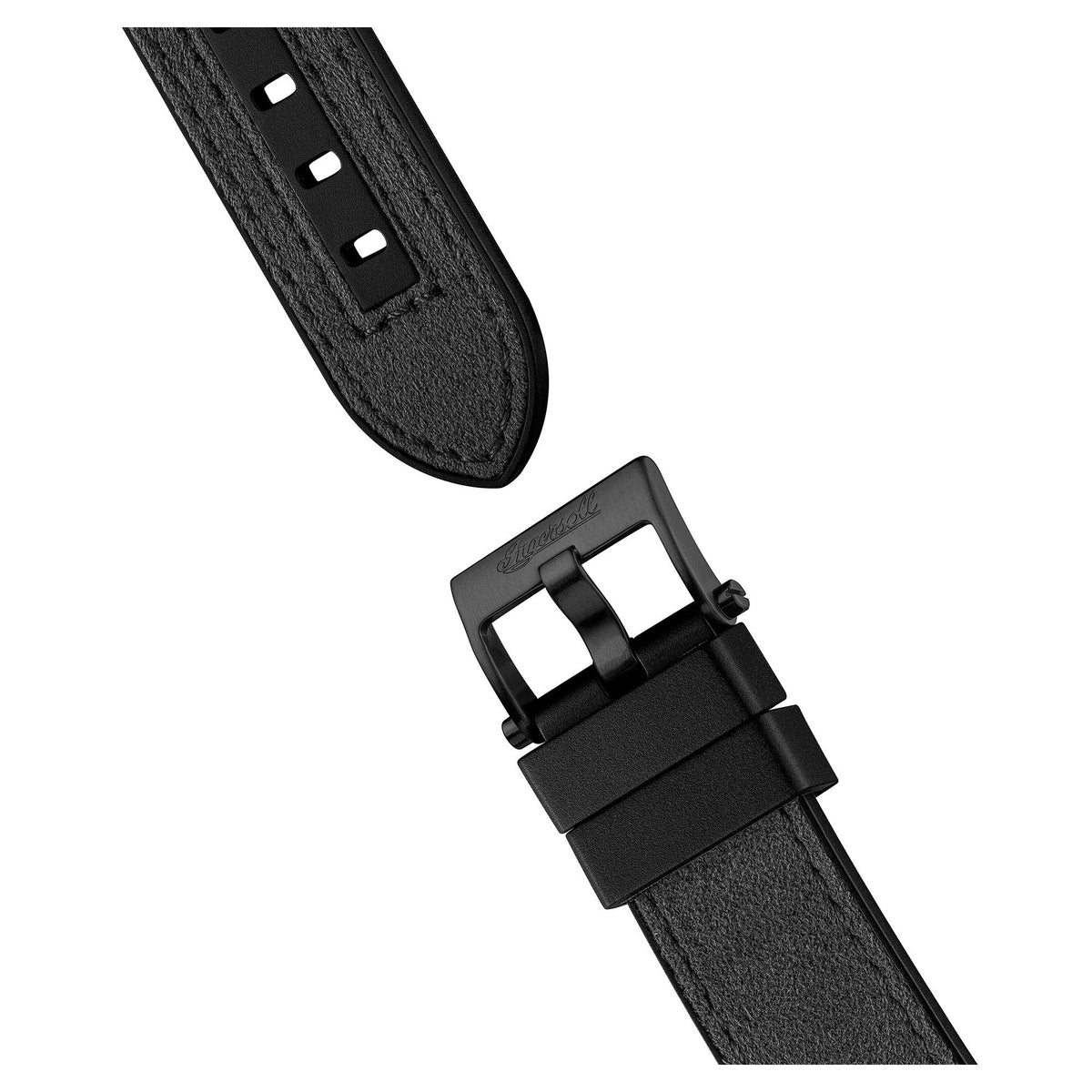 Black plastic watch strap with keeper buckle and adjustment holes