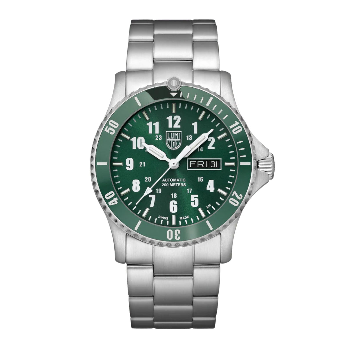 Luminox automatic sport timer men’s watch with green dial and stainless bracelet