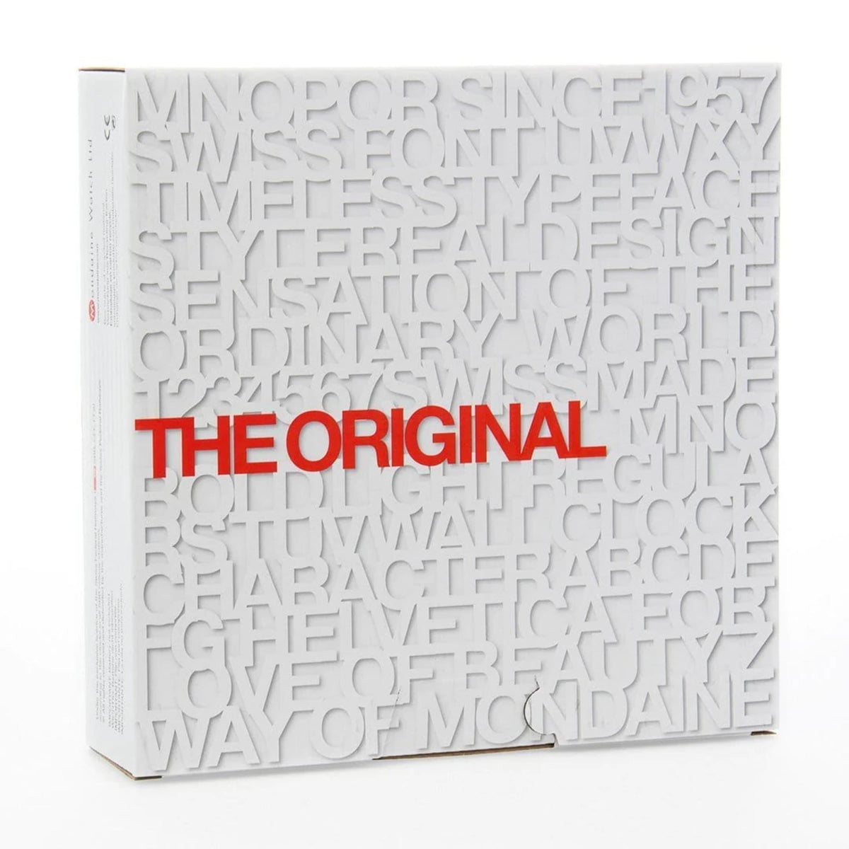 Mondaine product packaging for clock A995.CLOCK.16SBB with "THE ORIGINAL" text.