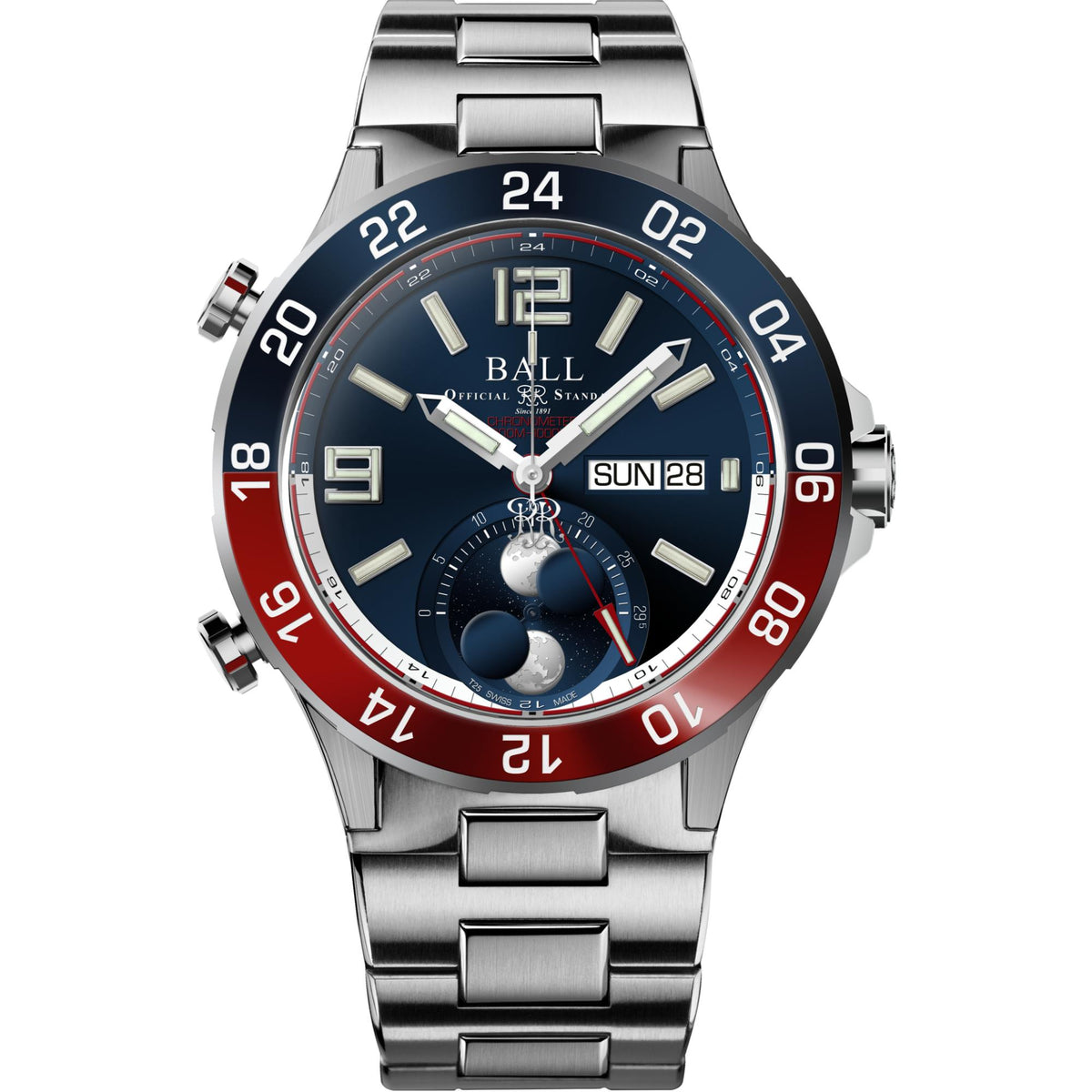 Ball Roadmaster Marine GMT Moon Phase Automatic Blue Dial Titanium Strap Men’s Watch DG3220A-S1CJ-BE
