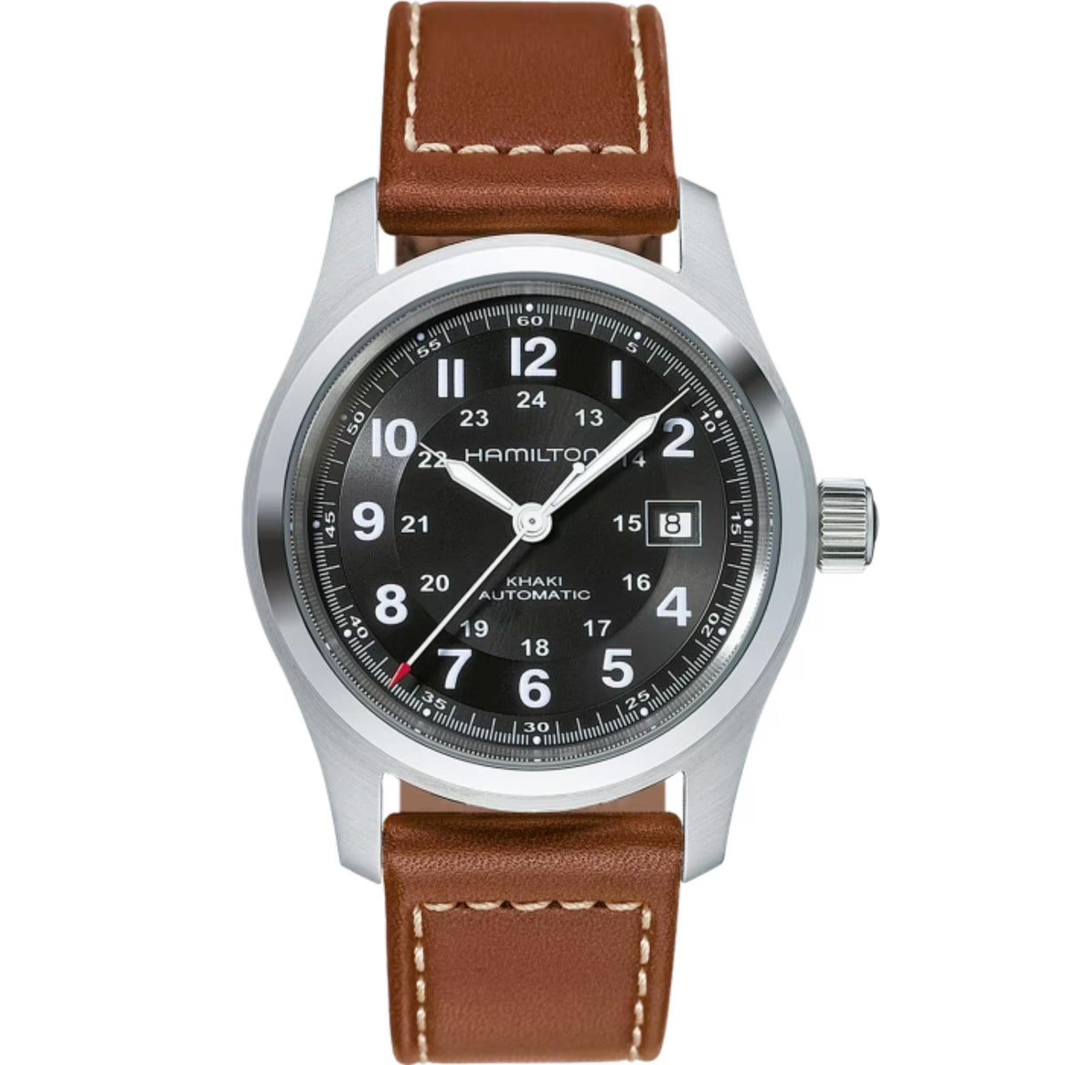 Hamilton Khaki Field Avengers Black Dial Leather automatic watch H70555533 front view