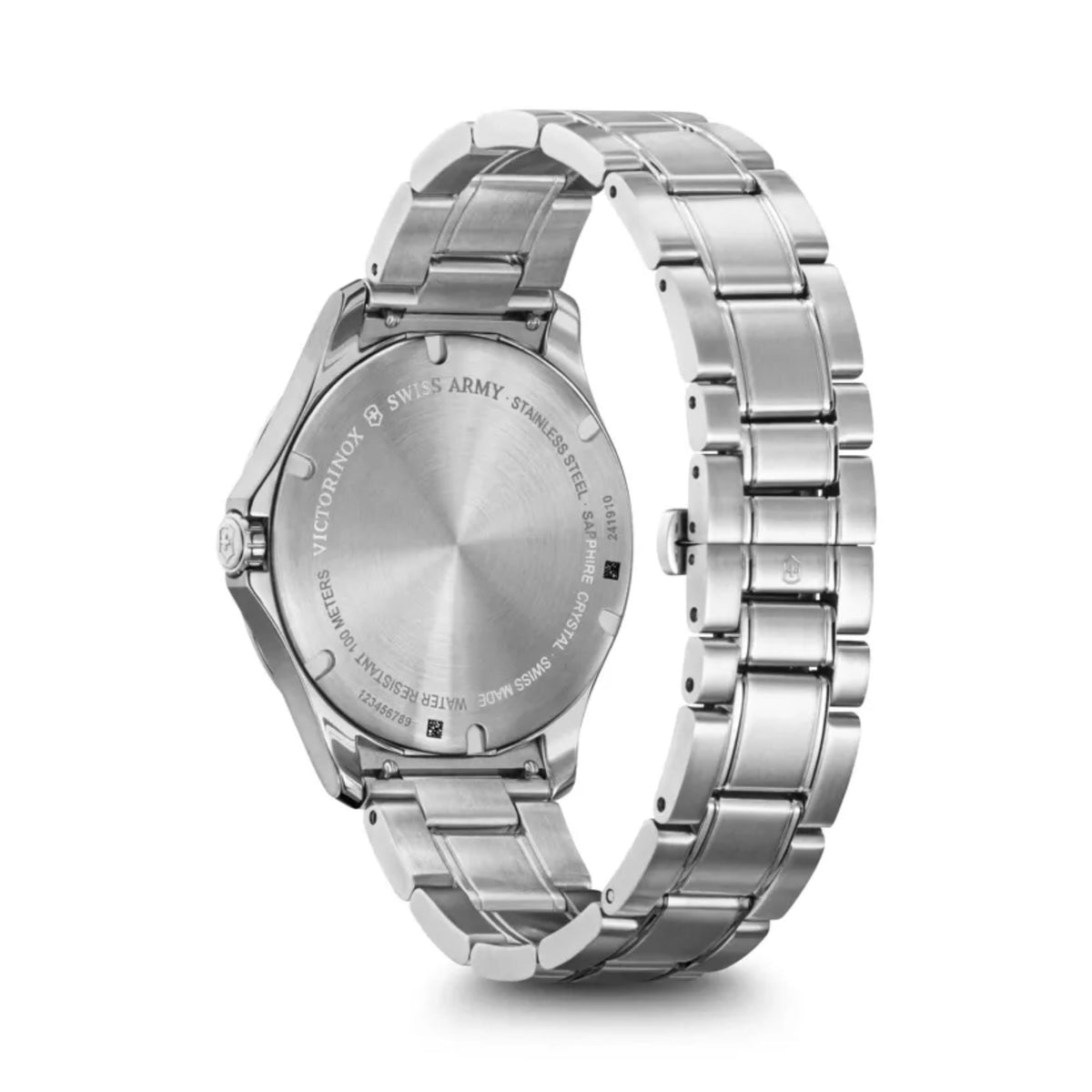 Men's stainless steel quartz watch caseback with bracelet links