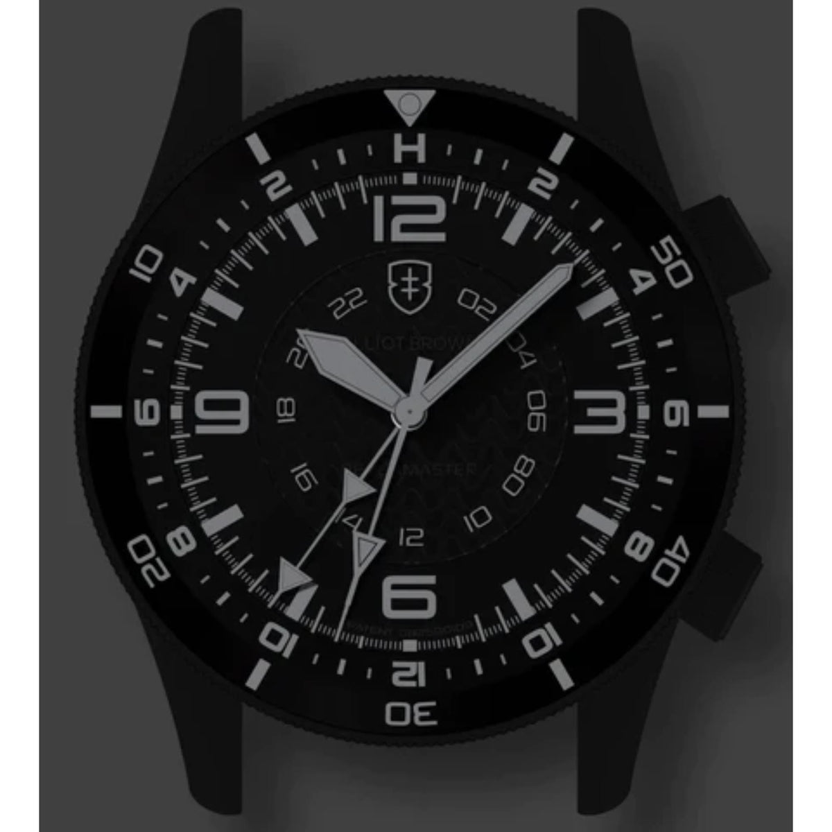 Men's black dial wristwatch with large numerals, markers, and date at 6 o'clock