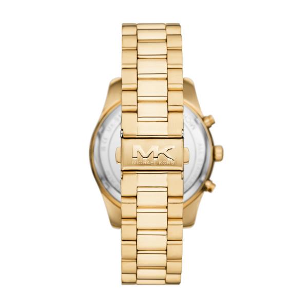 Michael Kors Lexington MK9153 rear view displaying the stainless steel case back and gold-tone link bracelet with branded clasp