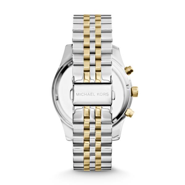 Men's chronograph watch with silver dial and two-tone steel bracelet
