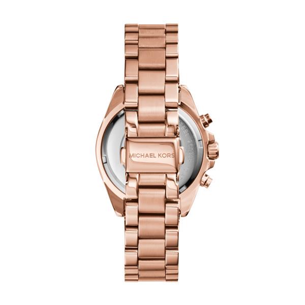 Rose gold chronograph women's watch with steel bracelet and round dial