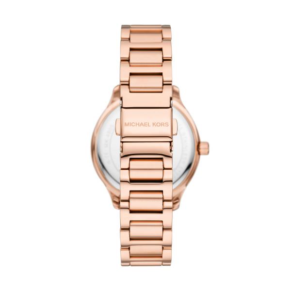Women’s rose gold-tone quartz watch with mother-of-pearl dial and link bracelet