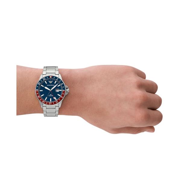 Emporio Armani Diver AR11590 lifestyle shot showing 42mm blue dial mens watch worn on wrist