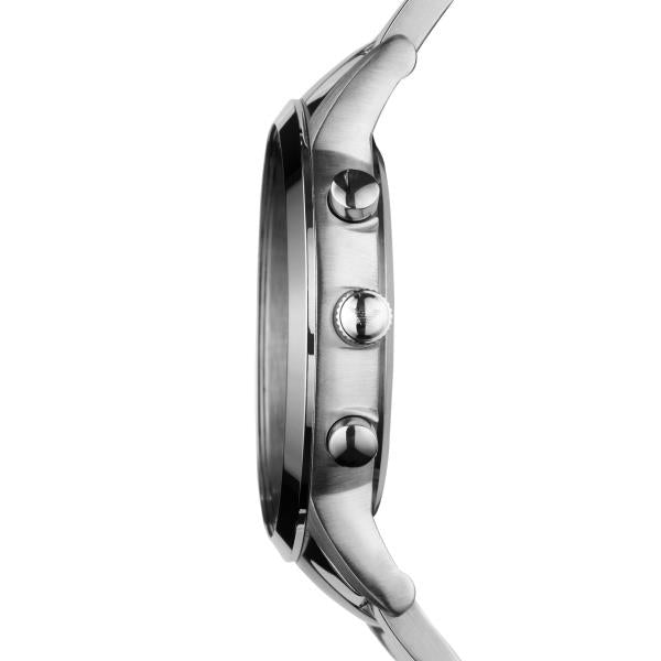 Emporio Armani Renato AR2434 side profile view showing textured crown detail and dual function pushers