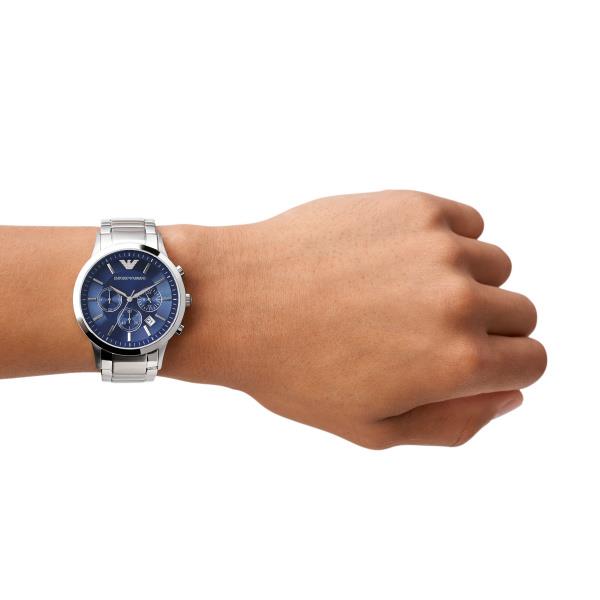 Emporio Armani Renato AR2448 wrist shot showing mens quartz watch with blue dial layout