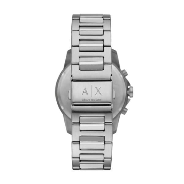 Armani Exchange Banks AX1742 stainless steel bracelet and deployment clasp detail with engraved Armani Exchange logo