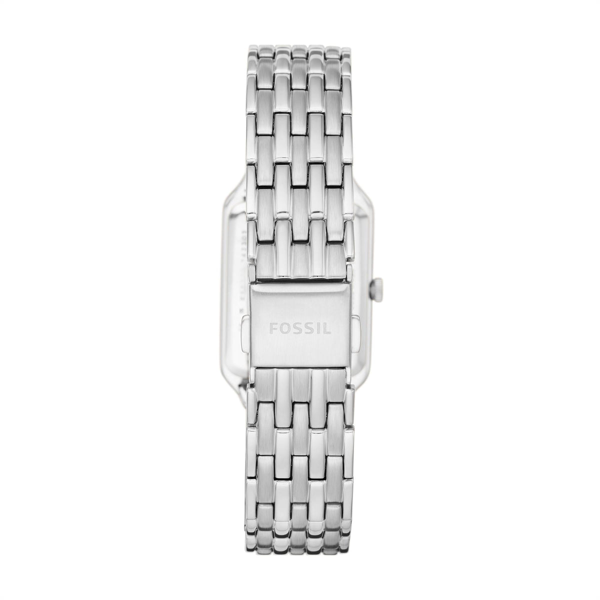 Rear view of the Fossil Raquel ES5221 bracelet showing the stainless steel folding clasp with engraved branding