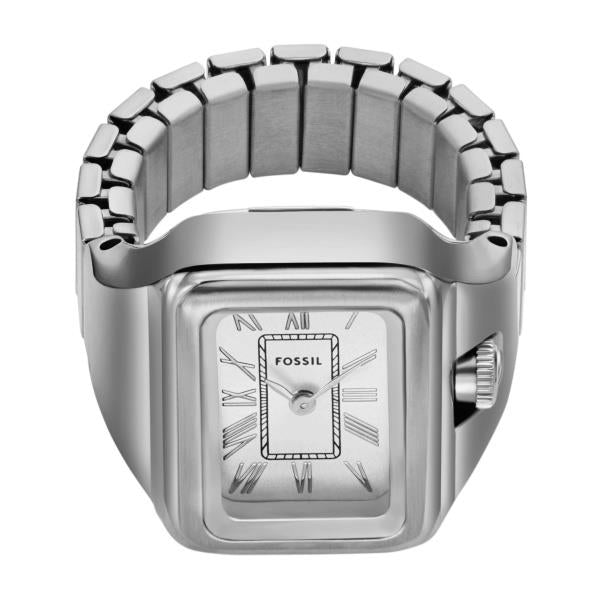 Fossil Raquel ES5344 top view displaying rectangular case profile and flexible expansion ring band