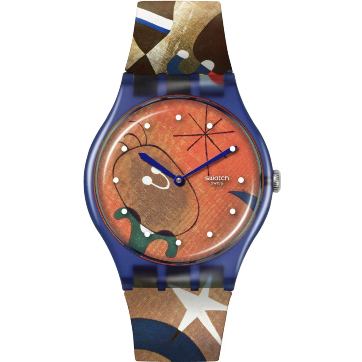Women’s silicone strap watch with blue band and orange bird moonlight dial