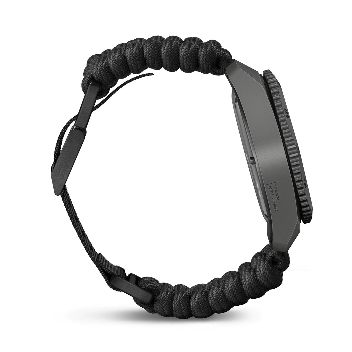 Victorinox Dive Pro Quartz titanium black dial paracord watch side profile
