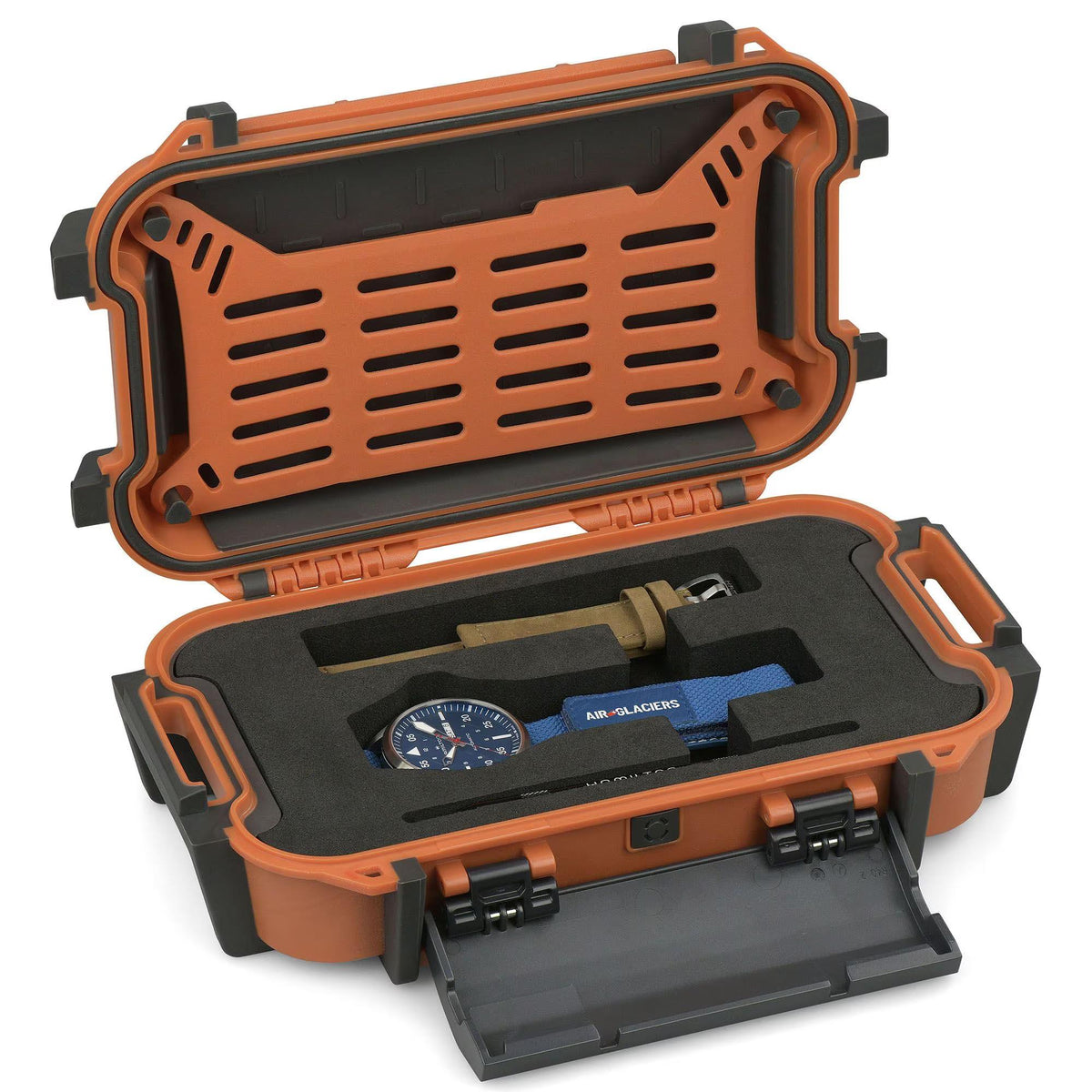 Hamilton Air-Glaciers Special Edition watch in blue dial with two strap inside orange Pelican protective case