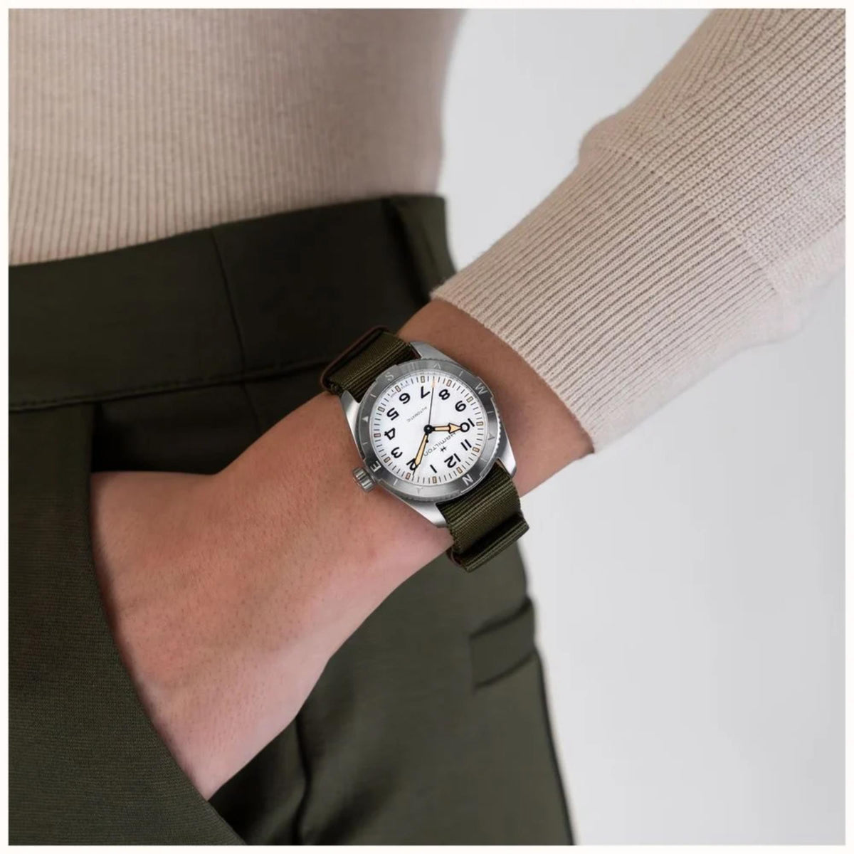 Hamilton Khaki Field Expedition H70225910 automatic watch on wrist