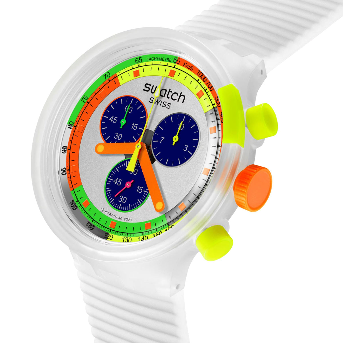 Swatch Neon Jelly Multicolour Dial Silicone Strap Chronograph Unisex Watch SB02K100 - WatchNation