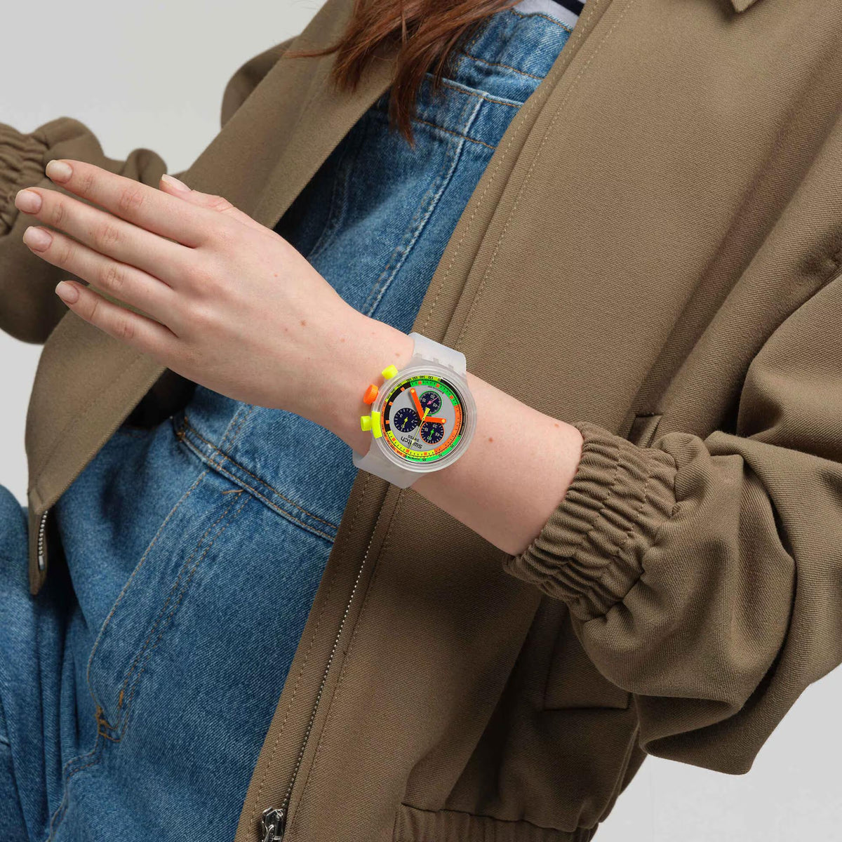Swatch Neon Jelly Multicolour Dial Silicone Strap Chronograph Unisex Watch SB02K100 - WatchNation