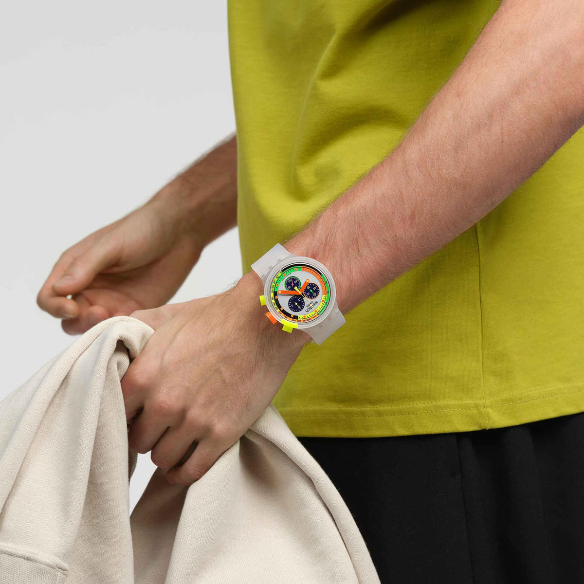 Swatch Neon Jelly Multicolour Dial Silicone Strap Chronograph Unisex Watch SB02K100 - WatchNation