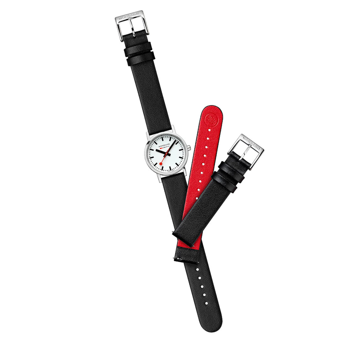 Mondaine Classic A658.30323.11SBBV leather watch styled with an interchangeable black replacement strap