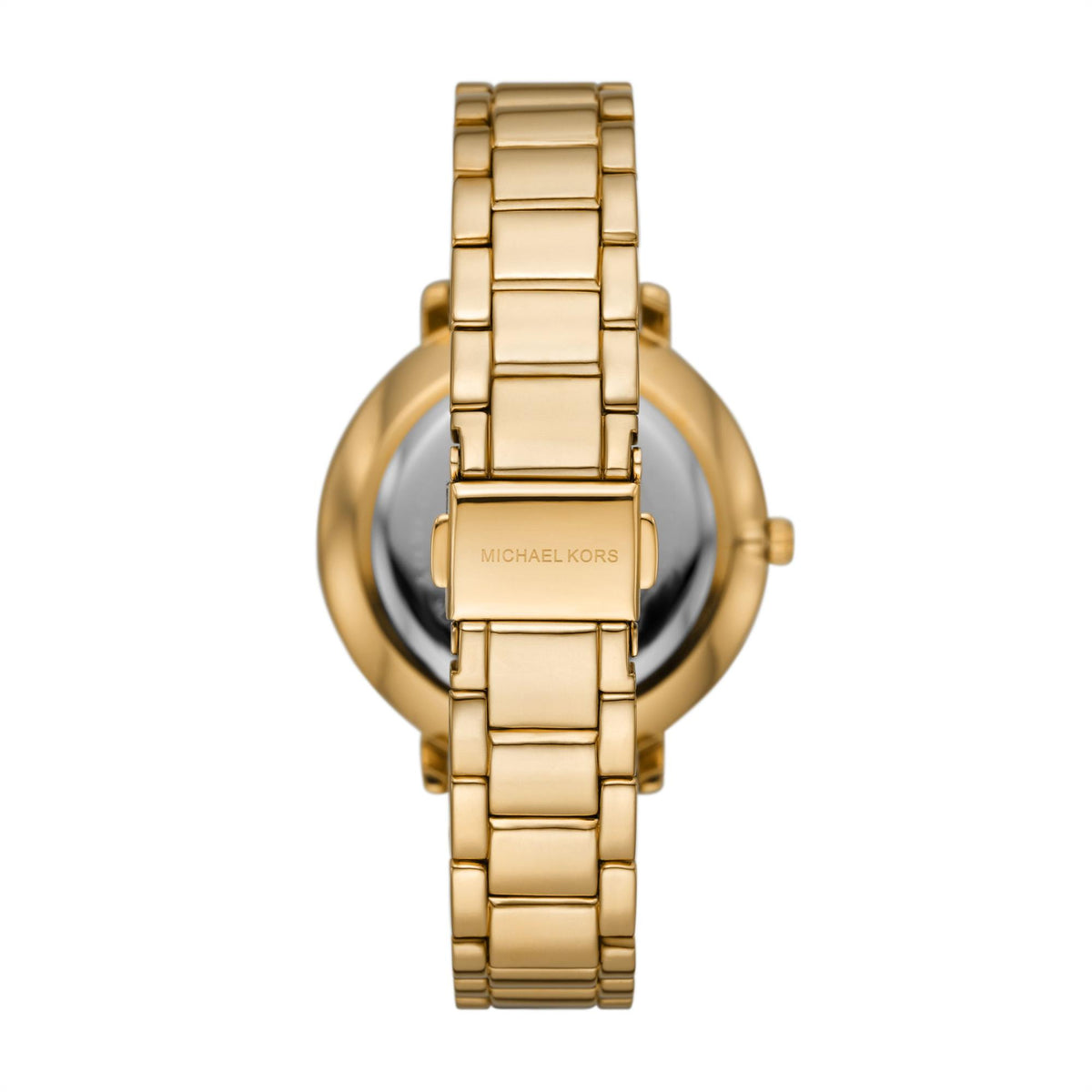 Michael Kors Pyper watch with gold-tone bracelet and crown detail; black dial visible