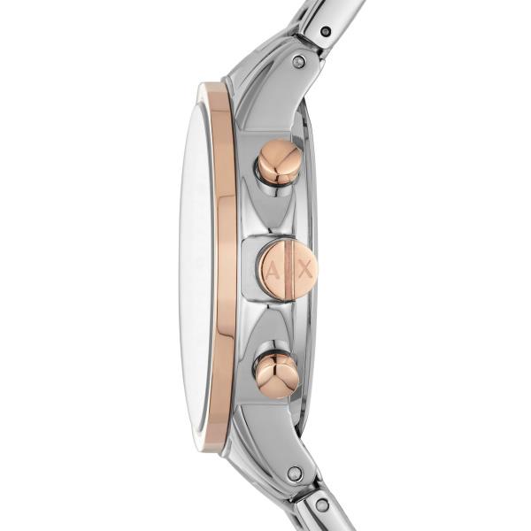 Silver-tone chronograph watch case and links with rose-gold crown accents