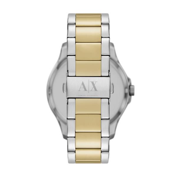 Armani Exchange Hampton steel quartz watch case and clasp with gold center links
