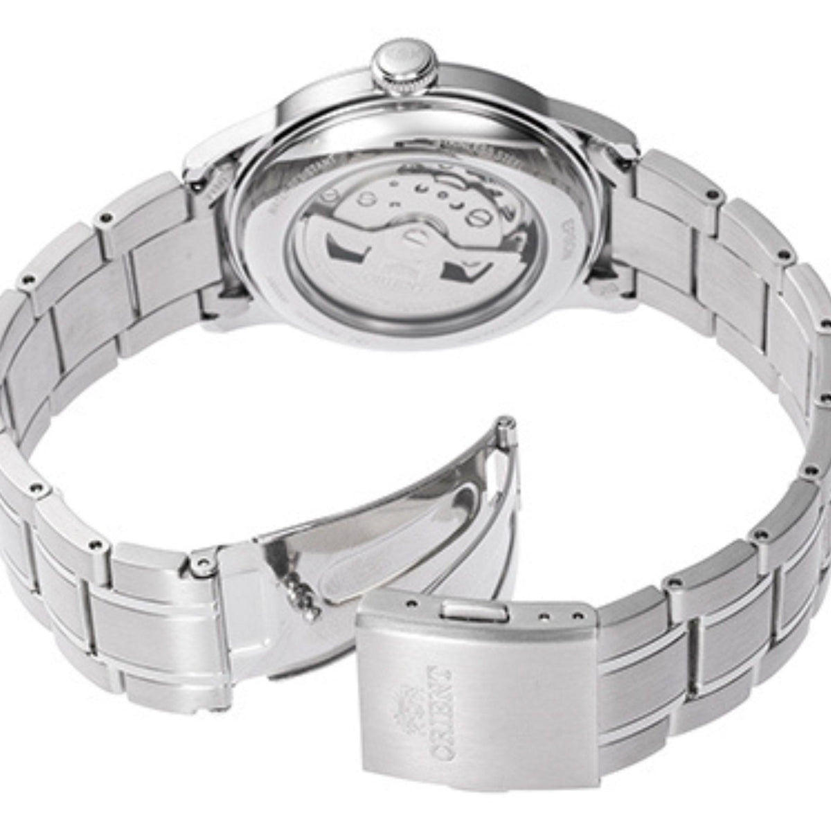 Orient Bambino RA-AC0M09E30B stainless steel watch bracelet with clasp, case side view