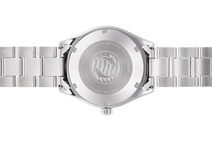 Men's automatic watch back view with stainless steel bracelet and case