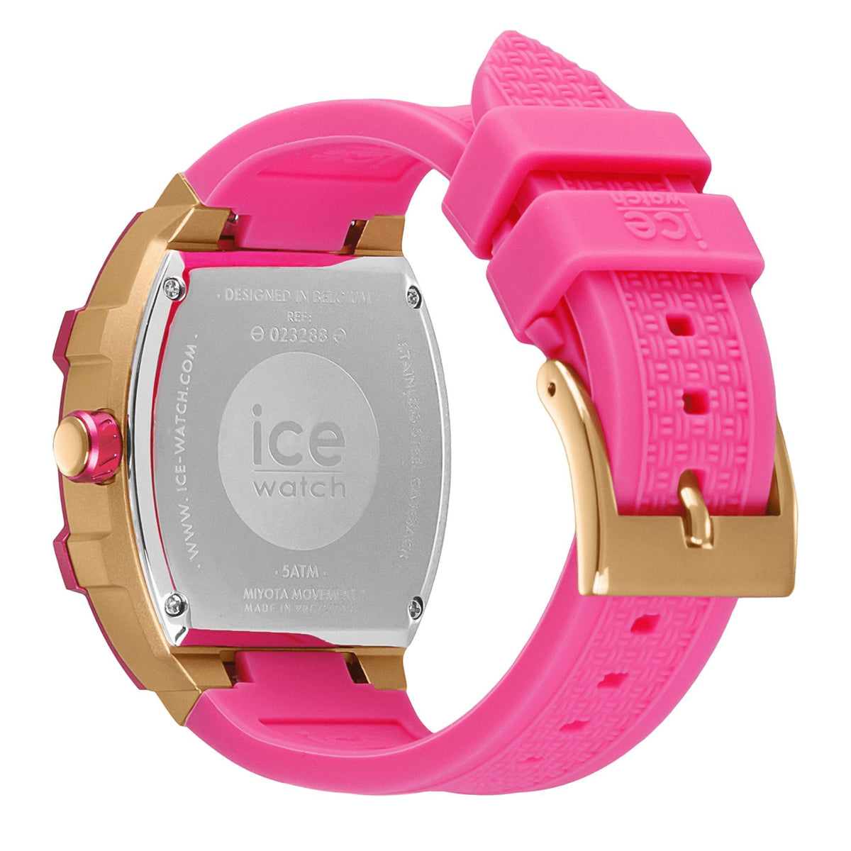 ICE watch quartz wristwatch back with pink silicone strap and engraved case