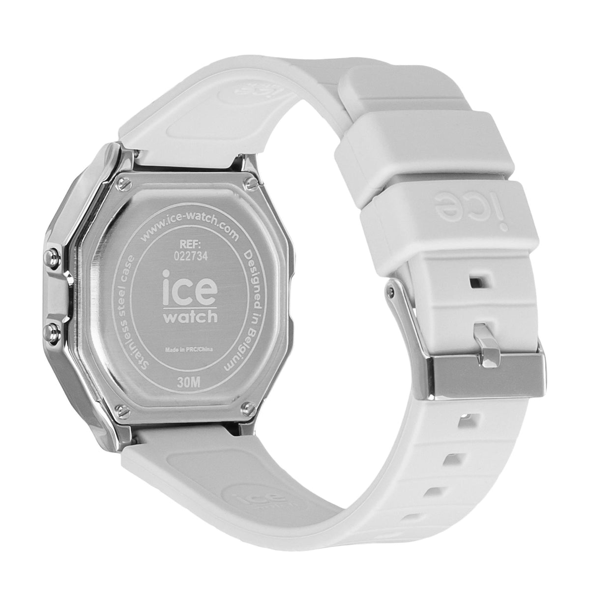 ICE white silicone digital watch with metal case back and ICE branding