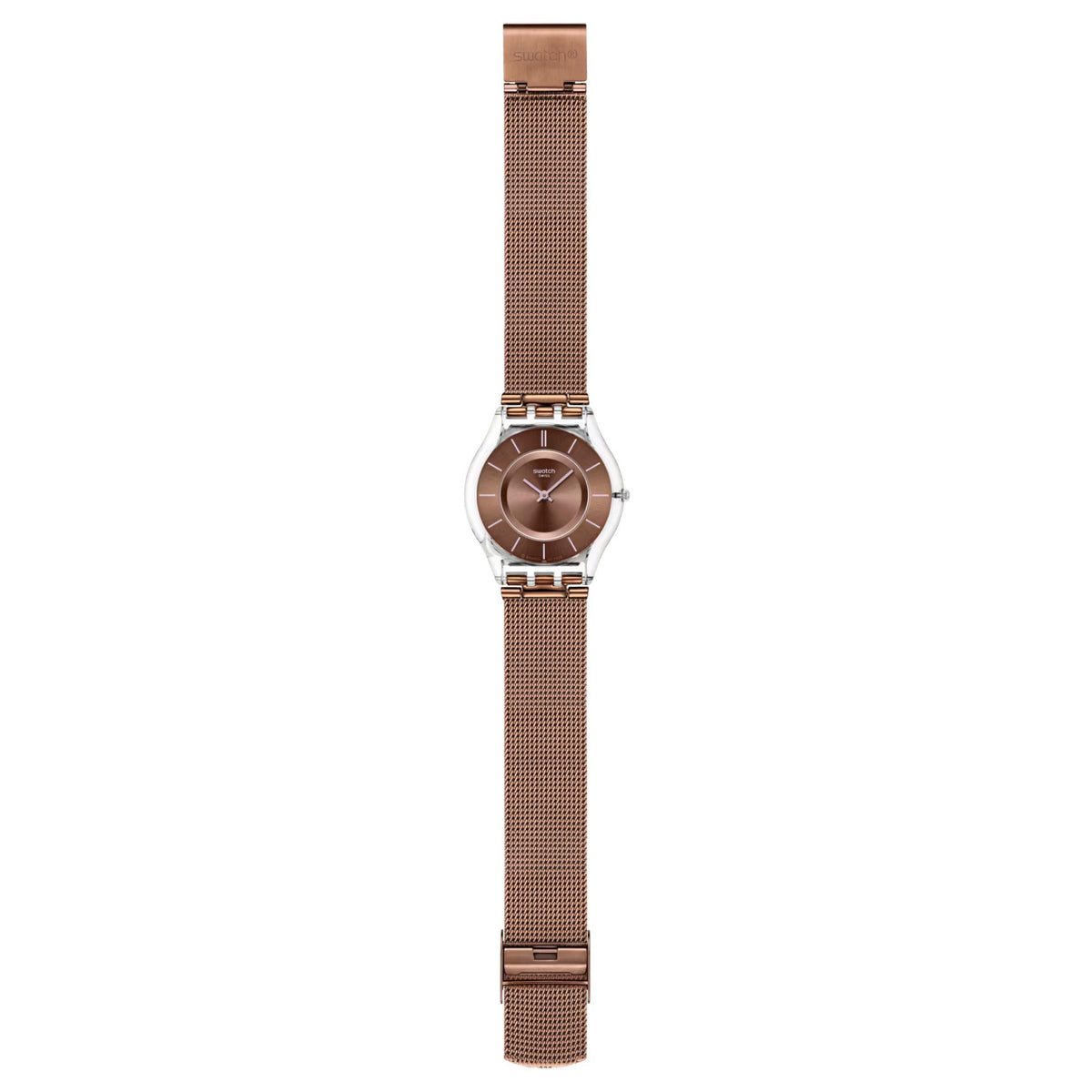 Men's quartz watch on brown mesh strap with circular brown dial and silver case