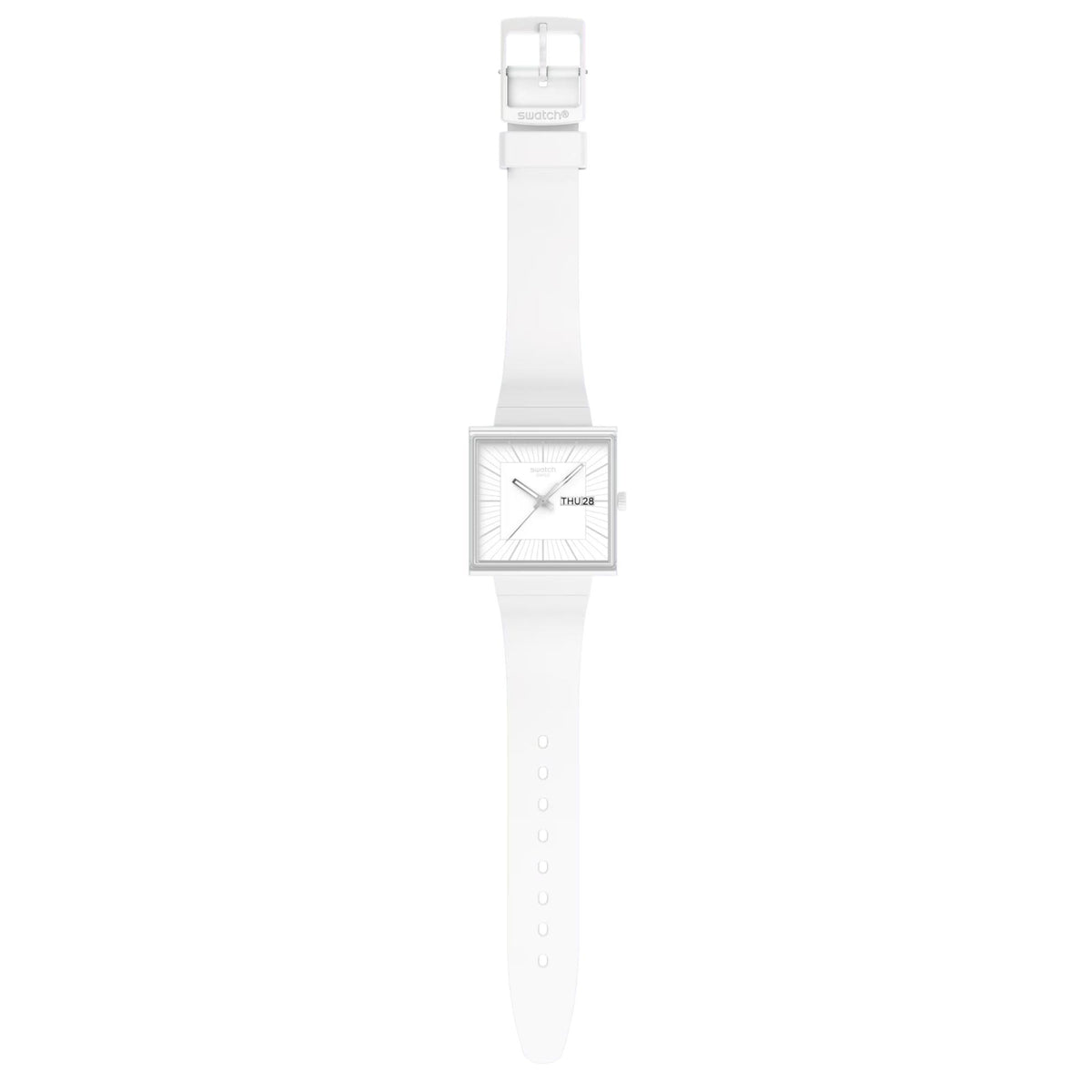 Quartz watch with white square dial and white silicone strap