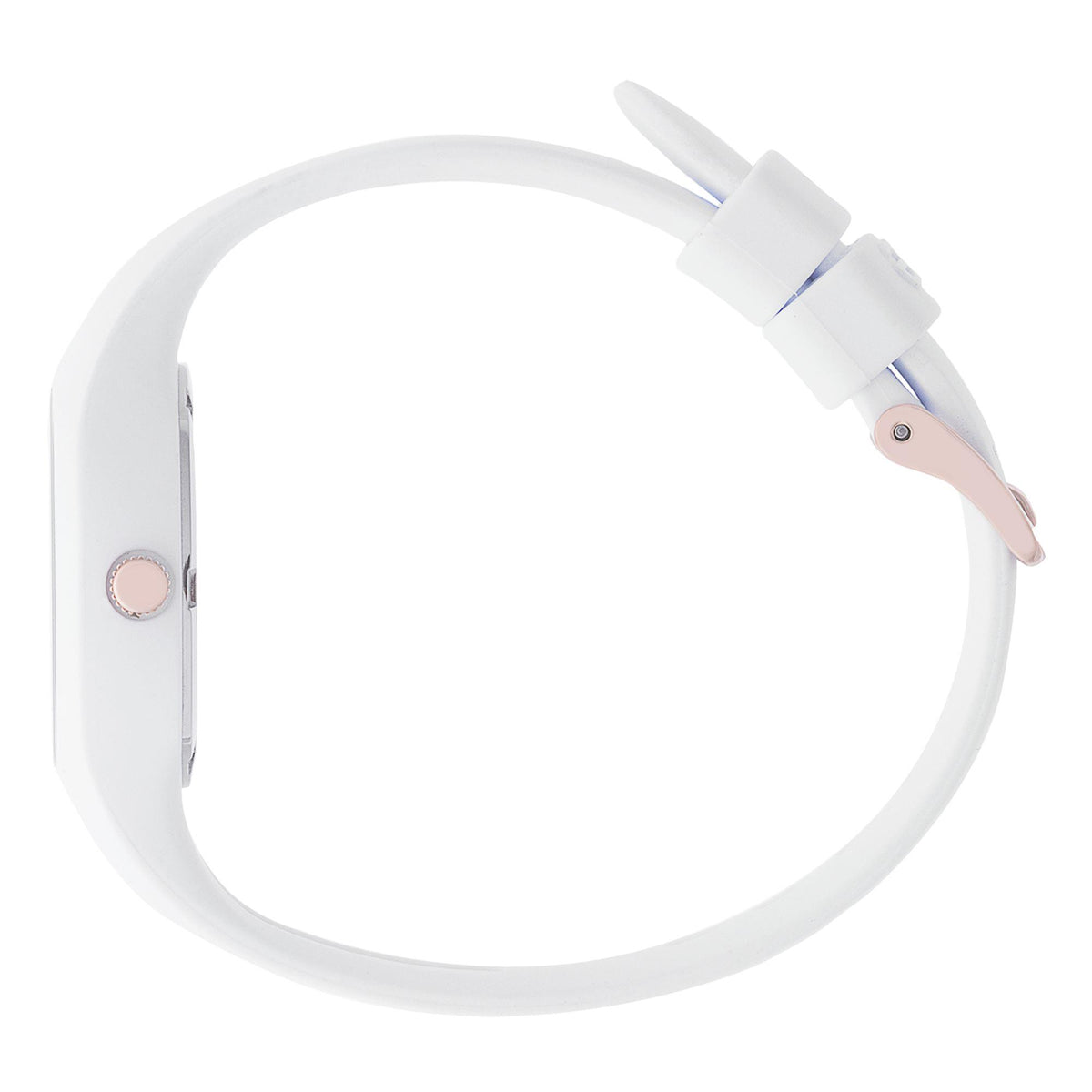 ICE Watch white silicone strap watch, side profile with rose-gold case details