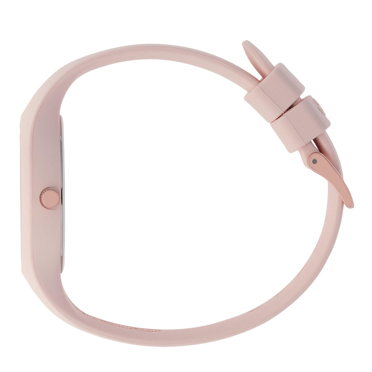 ICE Watch ICE Glam pink silicone strap with pin buckle, watch case edge visible.
