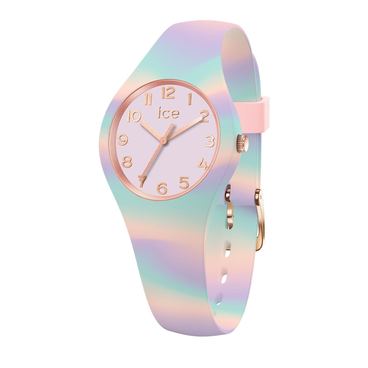 ICE Watch tie-dye dial silicone strap watch, pastel pink face and rose-gold hands