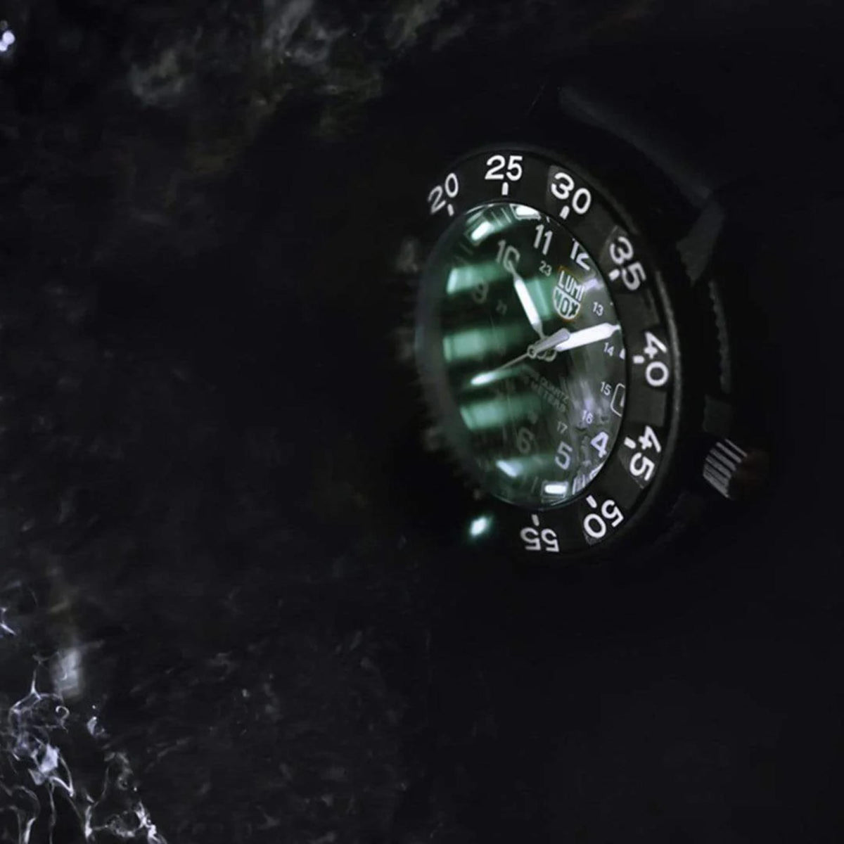 Luminox Navy Seal black dial rubber quartz watch with glowing green markers and hands