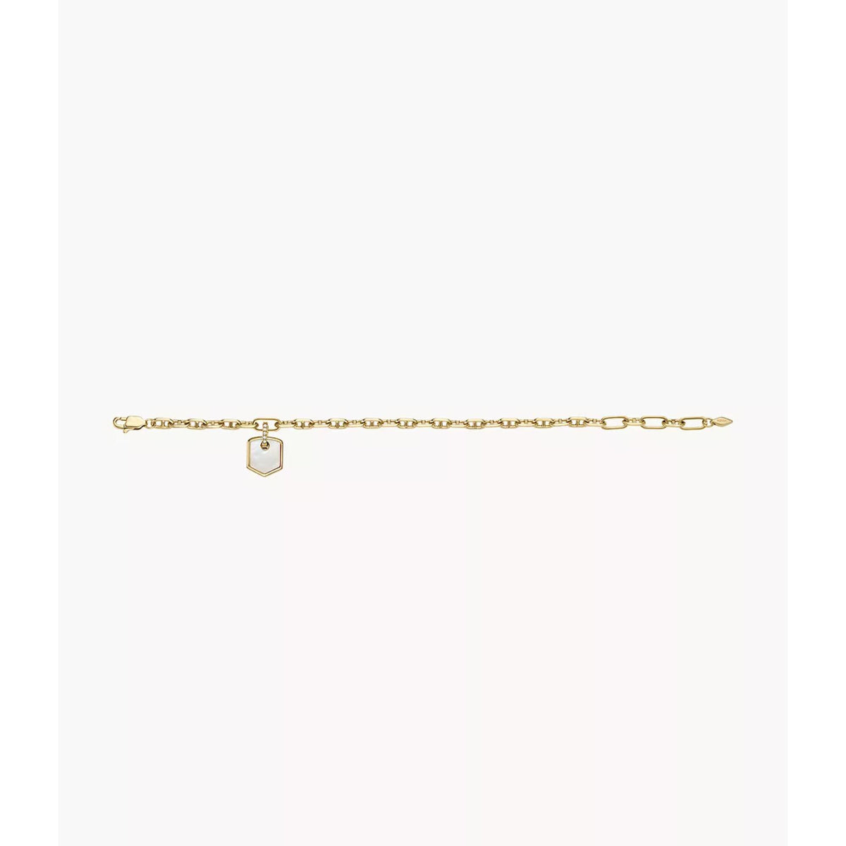 Gold-tone chain bracelet with square mother-of-pearl crest charm extender chain