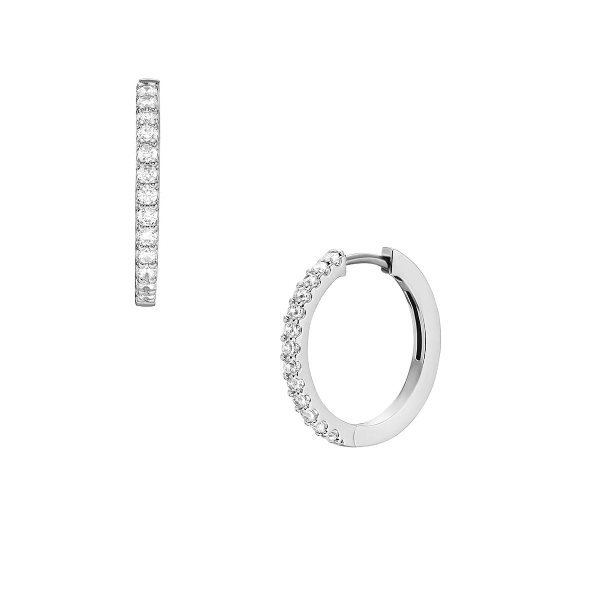 Fossil silver-tone brass hoop earrings with pavé stones