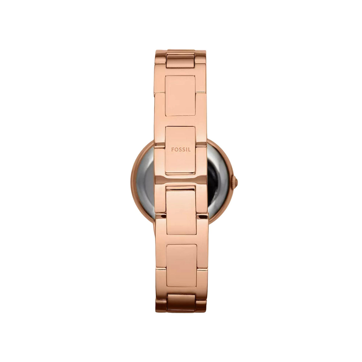 Rose gold-tone metal bracelet watch with clasp and white dial face