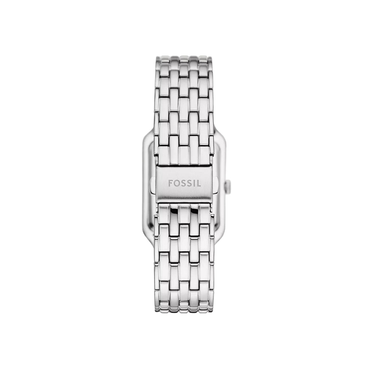 Fossil Raquel ES5306 back view showing steel link bracelet clasp and case back