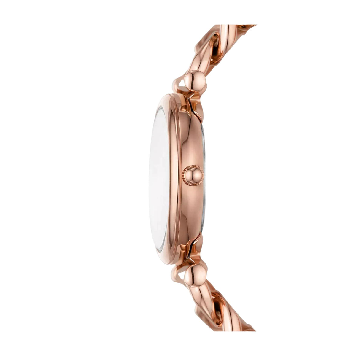 Fossil Carlie ES5330 side profile view displaying thin steel case and crown detail