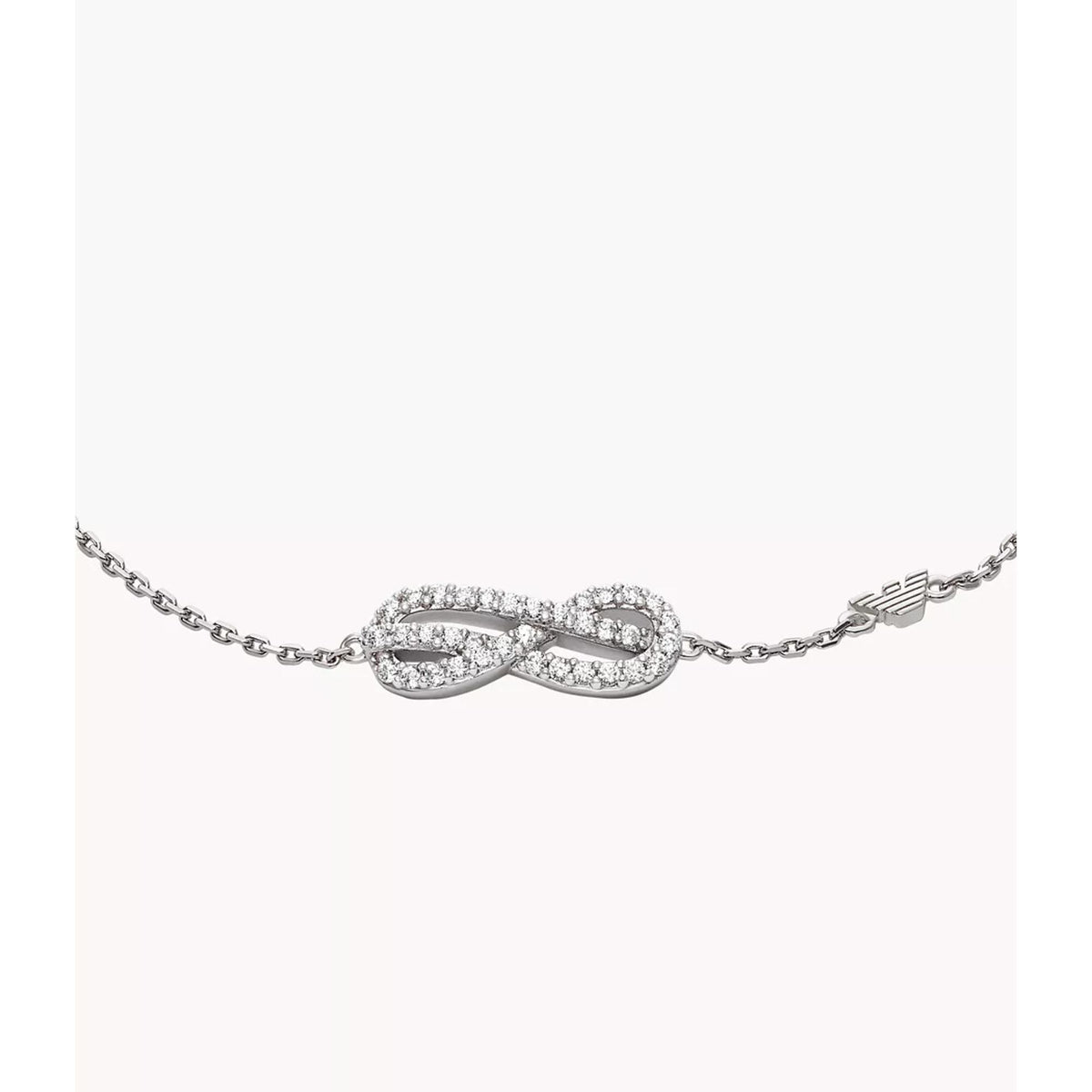 Sterling silver bracelet with pavé infinity centerpiece and chain links