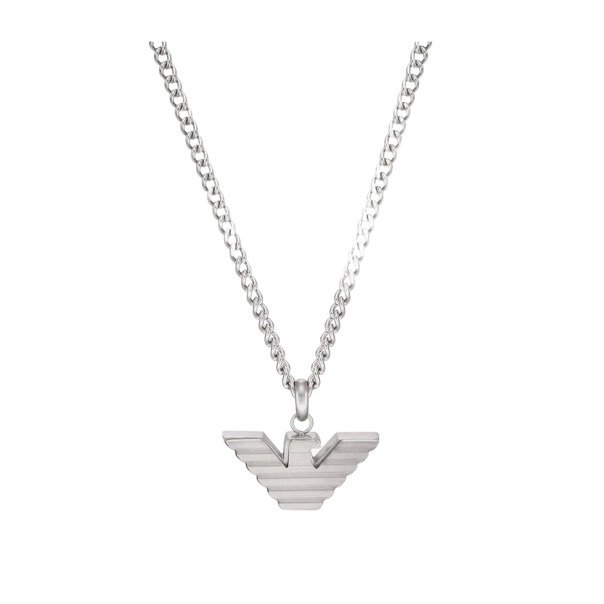 Stainless steel pendant necklace with polished V-shaped eagle wings pendant on chain