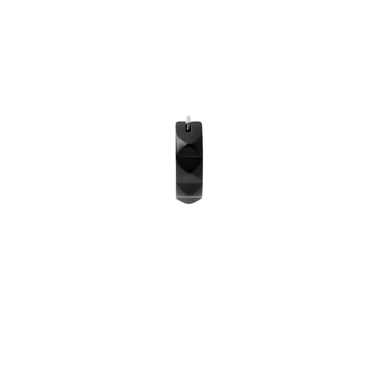 Diesel black stainless steel studded huggie earring, single black hoop with geometric facets